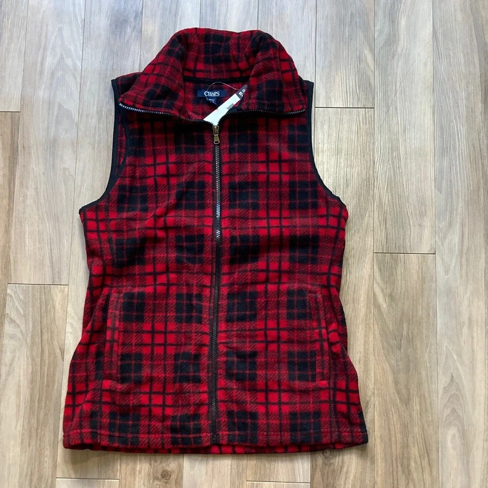 Chaps vest fleece checkered plaid print zip front vest with pockets S - Picture 14 of 17
